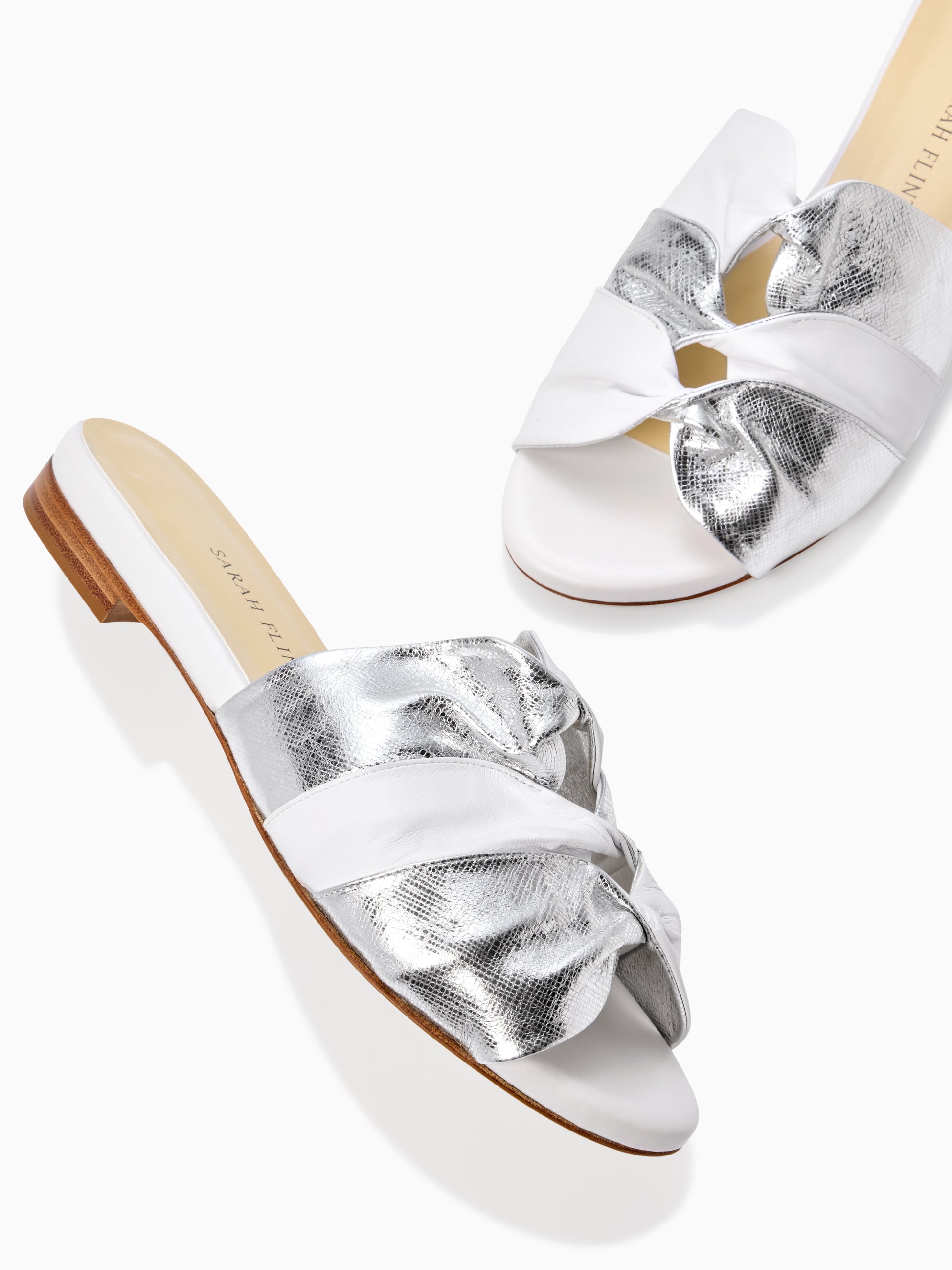 Arabesque Slide in White And Silver Textured Nappa
