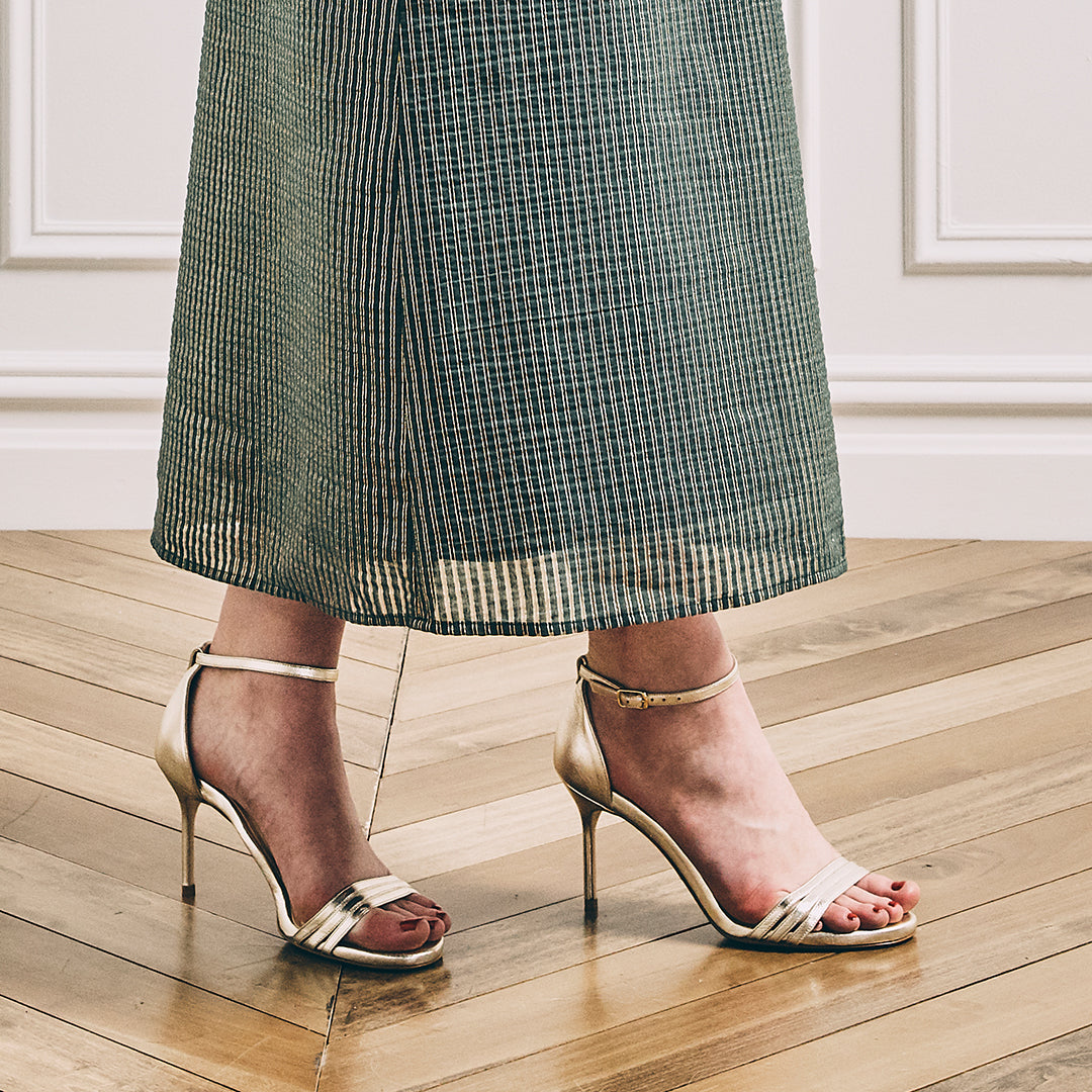 85mm Italian Made Round Toe Perfect Sandal in Gold Nappa