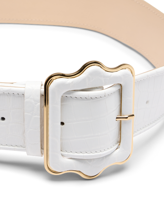 Vienna Waist Belt in White Croc Embossed Calf