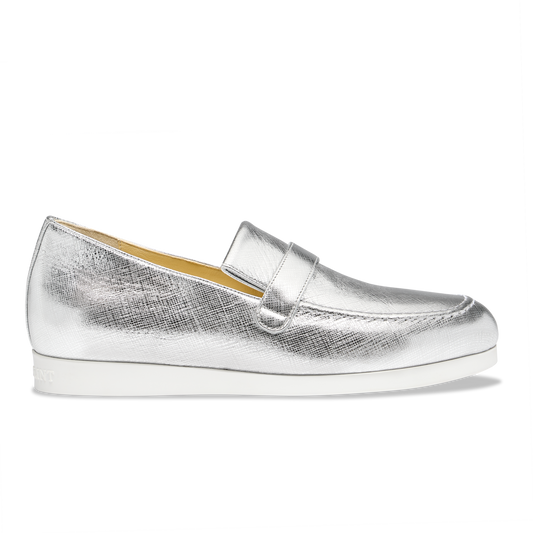 Alysia Sneaker in Silver Textured Saffiano