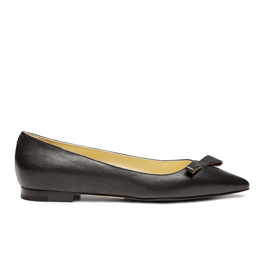 10mm Italian Made Natalie Pointed Toe Flat in Black Vacchetta