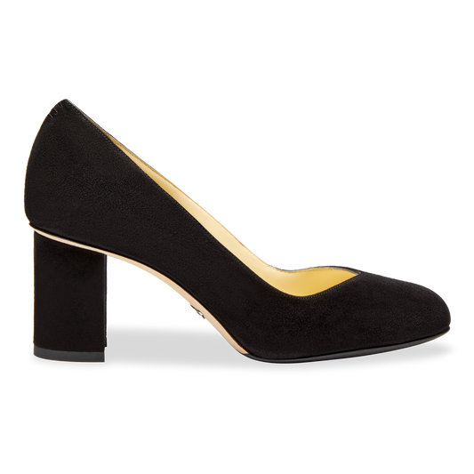 Perfect Round Toe Pump in Black Suede Handcrafted in Italy