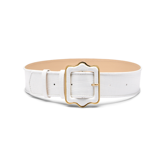 Vienna Waist Belt in White Croc Embossed Calf